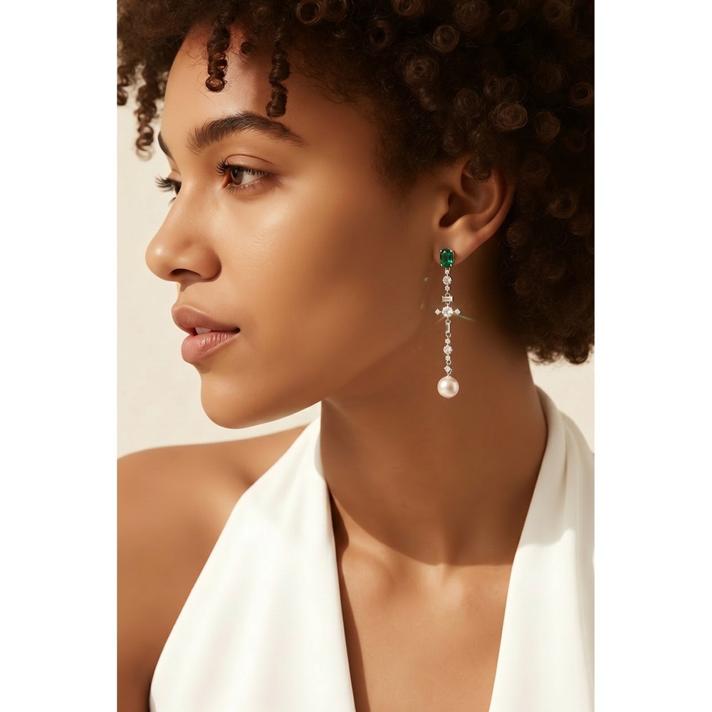 Swarovski PE LNG DMUL/RHS Dangle Earrings with Green Crystal & Pearl 5493098